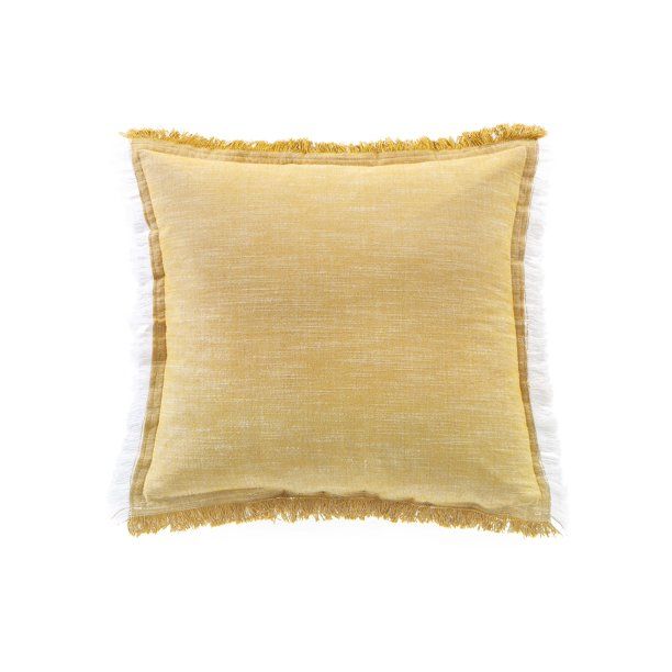 Better Homes & Gardens Cotton Fringe Decorative Throw Pillow, Contrast Cotton Fringe, Yellow, 20"... | Walmart (US)