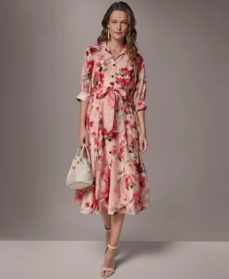 Donna Karan New York Womens Printed Collared Neck Shirt Dress | Macy's