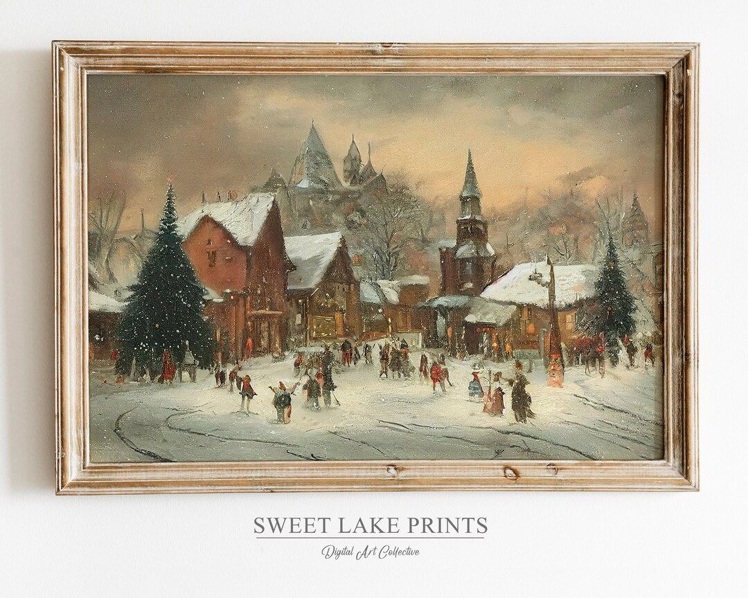 Vintage Winter Village / Christmas Winter Art / Country Snow Wall Decor / Winter Landscape Print ... | Etsy (US)