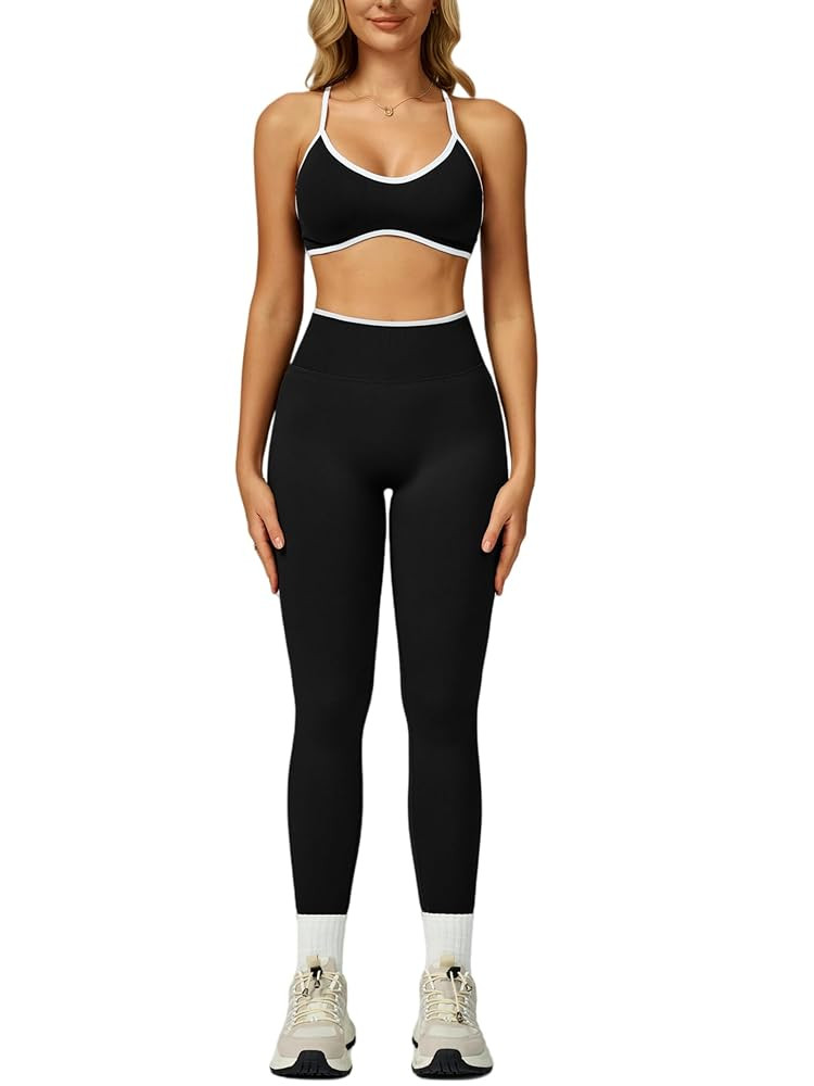 ABOCIW Womens 2 Piece Workout Sets Seamless Color Block Sports Bra Scrunch Butt Lifting High Wais... | Amazon (US)