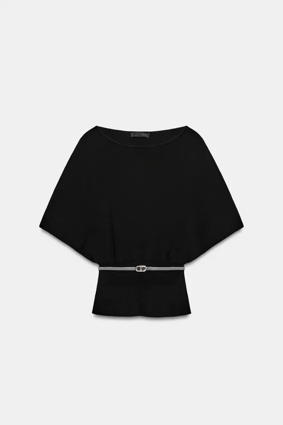 Boat neck top with wide short sleeves. Fitted waist with a slim belt. | Zara UK