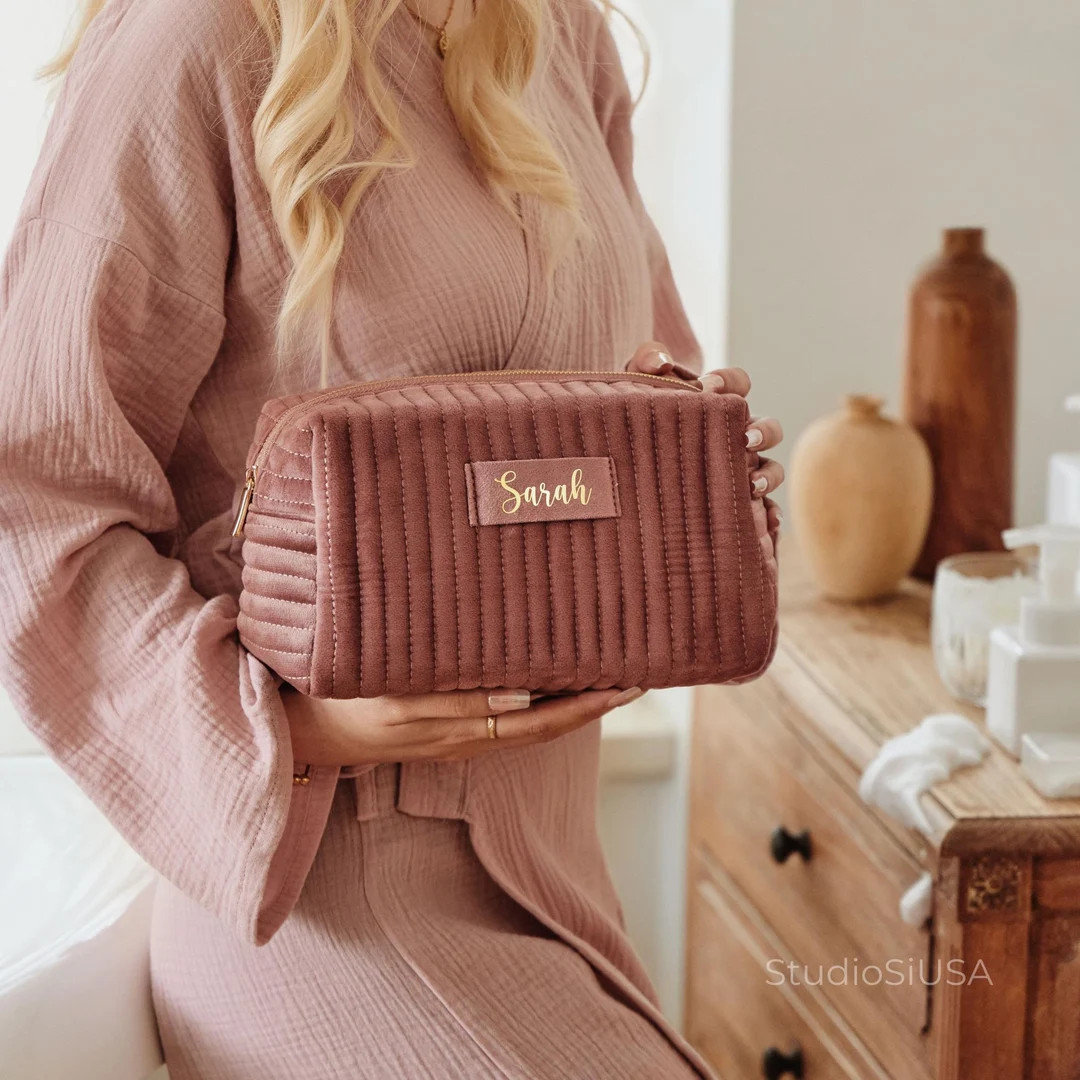 Personalized Makeup Bag, Velvet Cosmetic Bag, Travel Toiletry Bag, Makeup Organizer, Bridesmaid G... | Etsy (US)