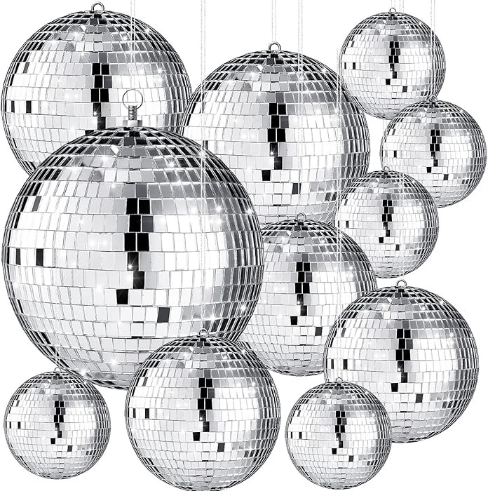 Libima 12 Pack Large Christmas Disco Ball Decoration Different Sizes Silver Mirror Hang Disco Bal... | Amazon (US)