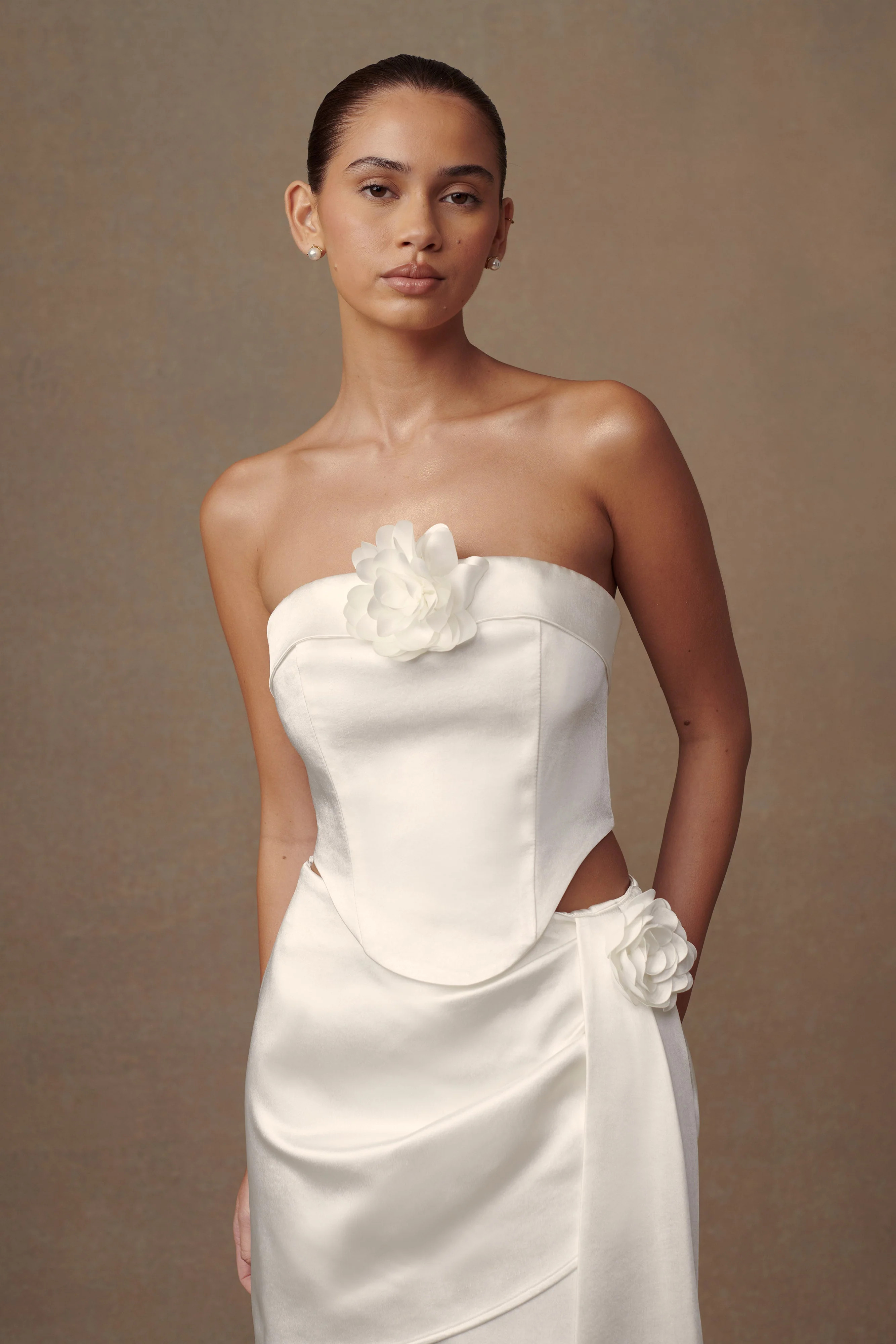 Margot Strapless Rose Corset - White | MESHKI US