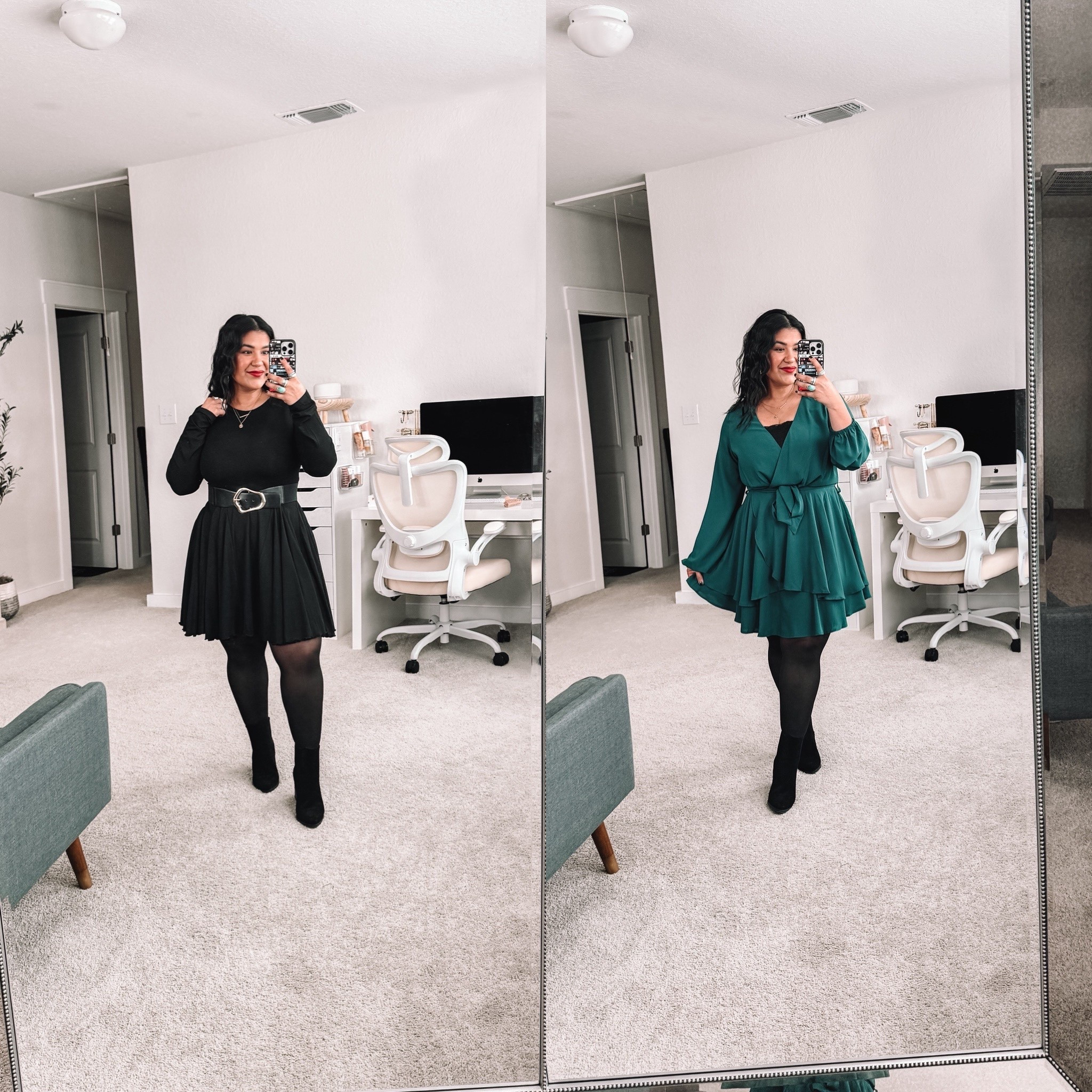 Two of my favorite Amazon dresses! Wearing a large in both, true to size. The black one is very stretchy! The green one doesn’t have stretch but is soooo flowy and light. Both come in tons of colors. 

#LTKMidsize #LTKPetite #LTKHoliday