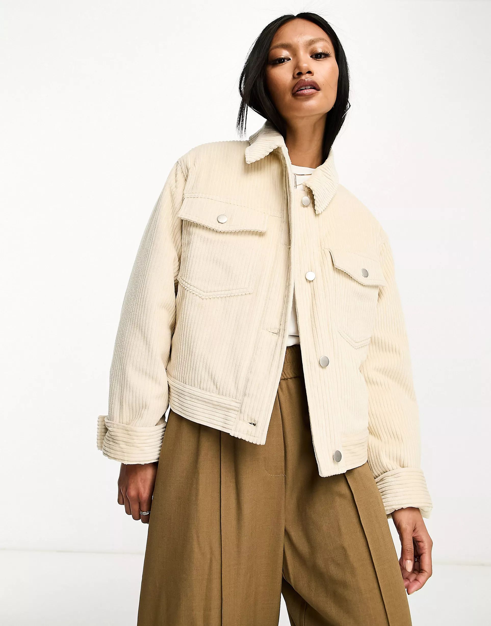 ASOS DESIGN cord jacket with pocket detail in oat | ASOS (Global)