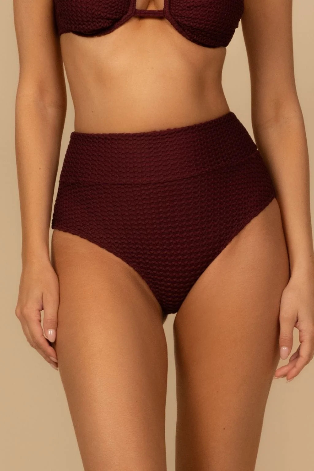 Maroon Crochet Added Coverage High Rise Bikini Bottom | Montce