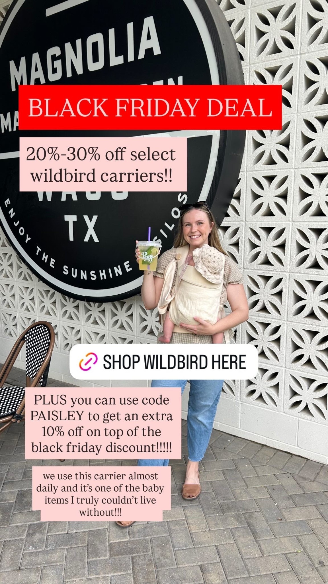 MY FAVORITE STRUCTURED CARRIER IS ON SALE FOR BLACK FRIDAY!

Use code PAISLEY for an extra 10% off!!!! 

baby carrier, black friday, aerial carrier, baby products on sale, black friday deal, wildbird baby, wildbird baby carrier, 

#LTKCyberWeek #LTKSaleAlert #LTKBaby