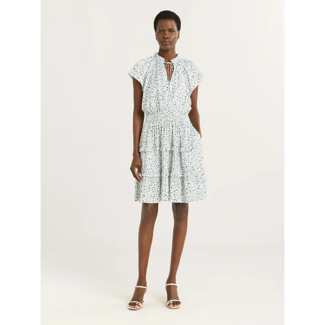 Scoop Women's Satin Mini Ruffle Dress with Cap Sleeves, Sizes XS-4X | Walmart (US)