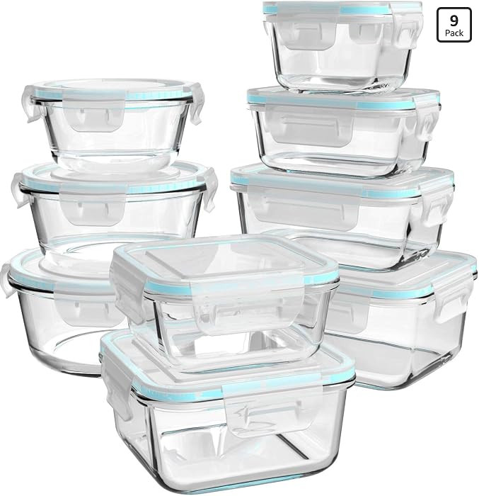 AILTEC Glass Food Storage Containers with Lids, [18 Piece] Glass Meal Prep Containers Set, Airtig... | Amazon (US)