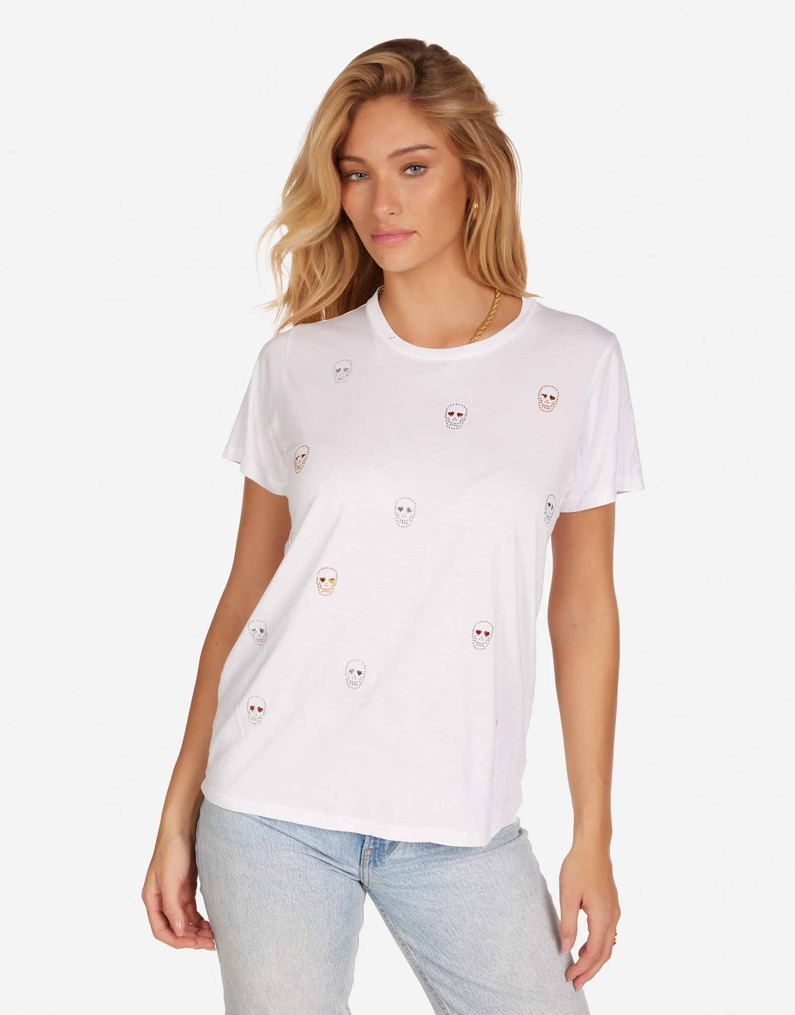 Stud Heart Eye Skulls Boyfriend Tee in White | Wolf by Lauren Moshi | Lauren Moshi