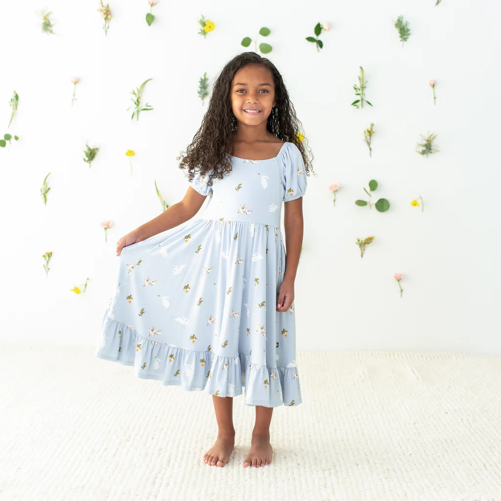 Puff Sleeve Twirl Dress in Ice Rabbit | Kyte BABY