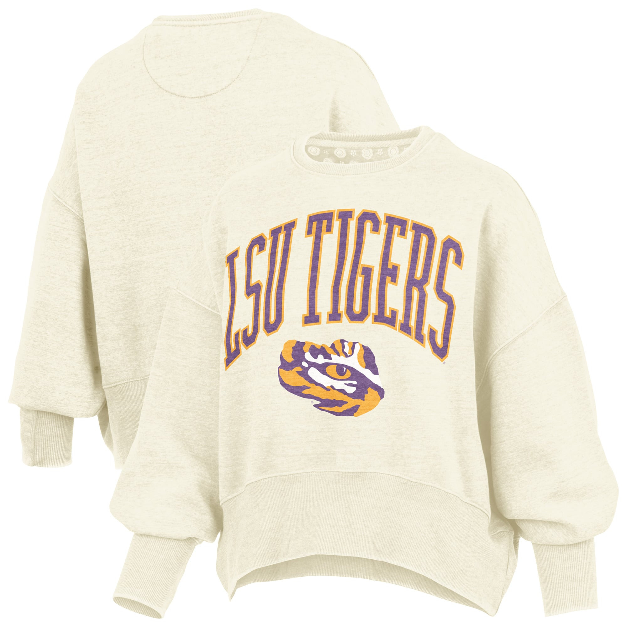 LSU Tigers Pressbox Women's Oversized Waist-Length Crewneck Sweatshirt - Natural | Fanatics