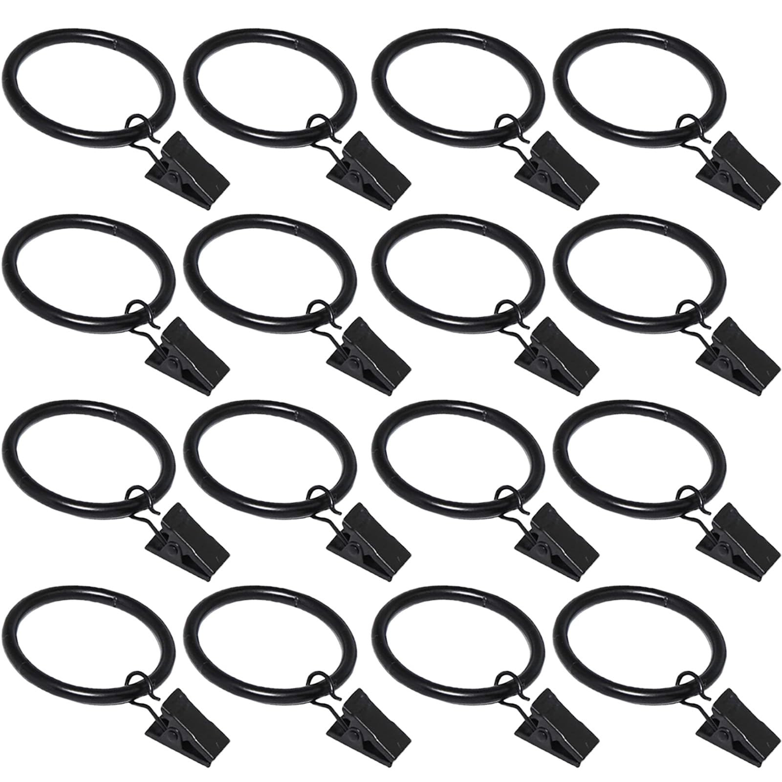 16 Pack Curtain Rings with Clips, Window Clip Rings Black Curtain Hooks Hangers Clip Rings for Hanging Drapery Drapes Bows, Small 1.26 Inch in Diameter, Fits up to 1" Rod | Amazon (US)