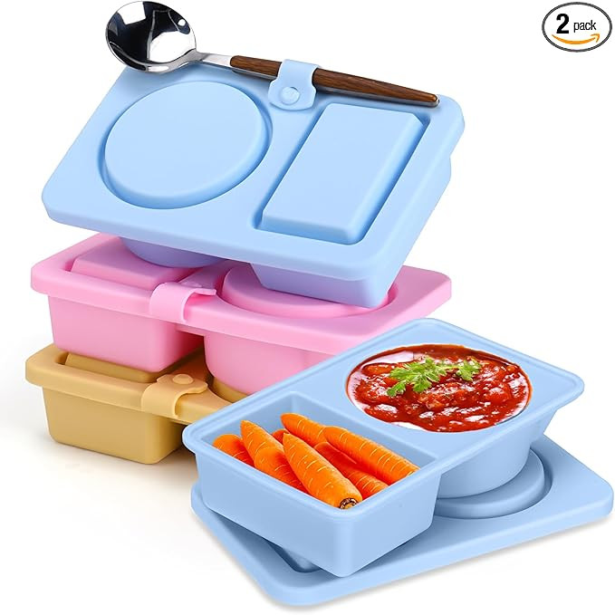 Palksky Reusable Snack Containers with Lids Silicone, 2Pack Double Compartment Snackle Box Contai... | Amazon (US)