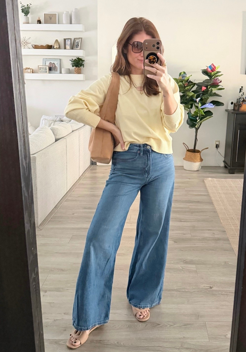 This butter yellow sweater is the most adorable color for the spring season. I love how lightweight it is for warmer weather. I did a size medium for a comfy oversized fit, but could’ve done a size small as well. This comes in a handful of other colors and is on sale right now. 
Casual spring outfit inspo 

#LTKSaleAlert #LTKSeasonal #LTKOver40