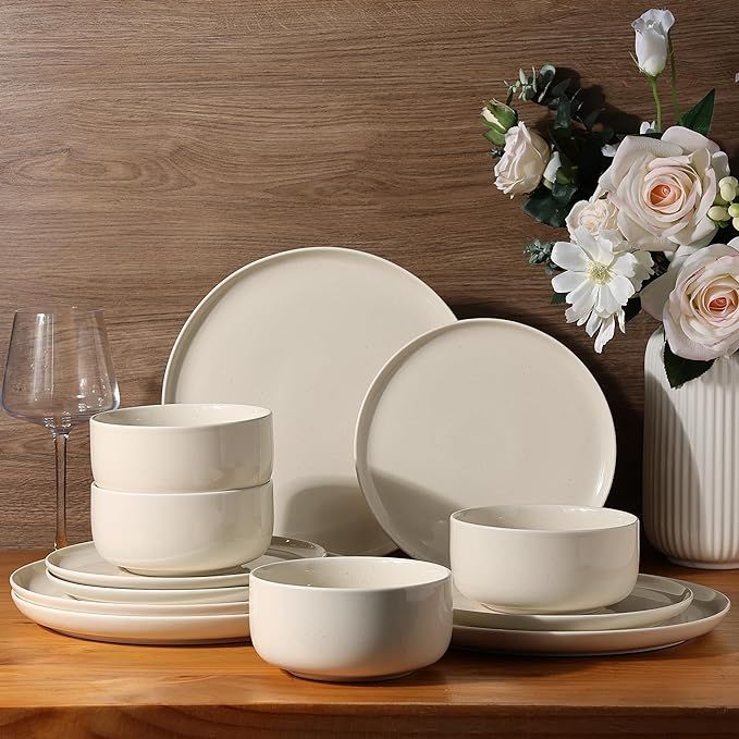 Leratio Ceramic Dinnerware Sets of 4,Stoneware Plates and Bowls Sets,Handmade Speckled Reactive G... | Amazon (US)