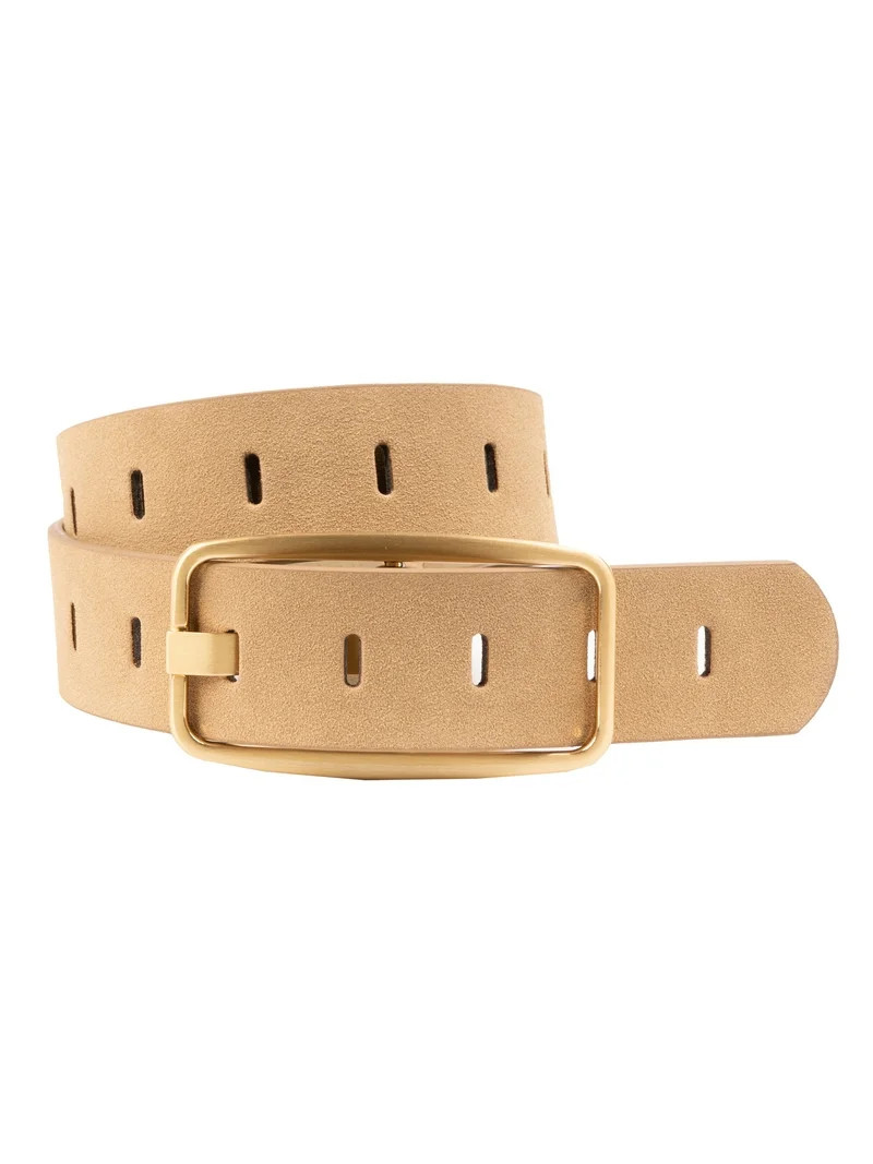Time and Tru Women's Slotted Perforated Suede Belt, Camel - Walmart.com | Walmart (US)