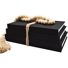 Kigan Home Linen Decorative Books, Set of 3 (Obsidian Black) - Neutral Fabric Books with Wooden B... | Amazon (US)