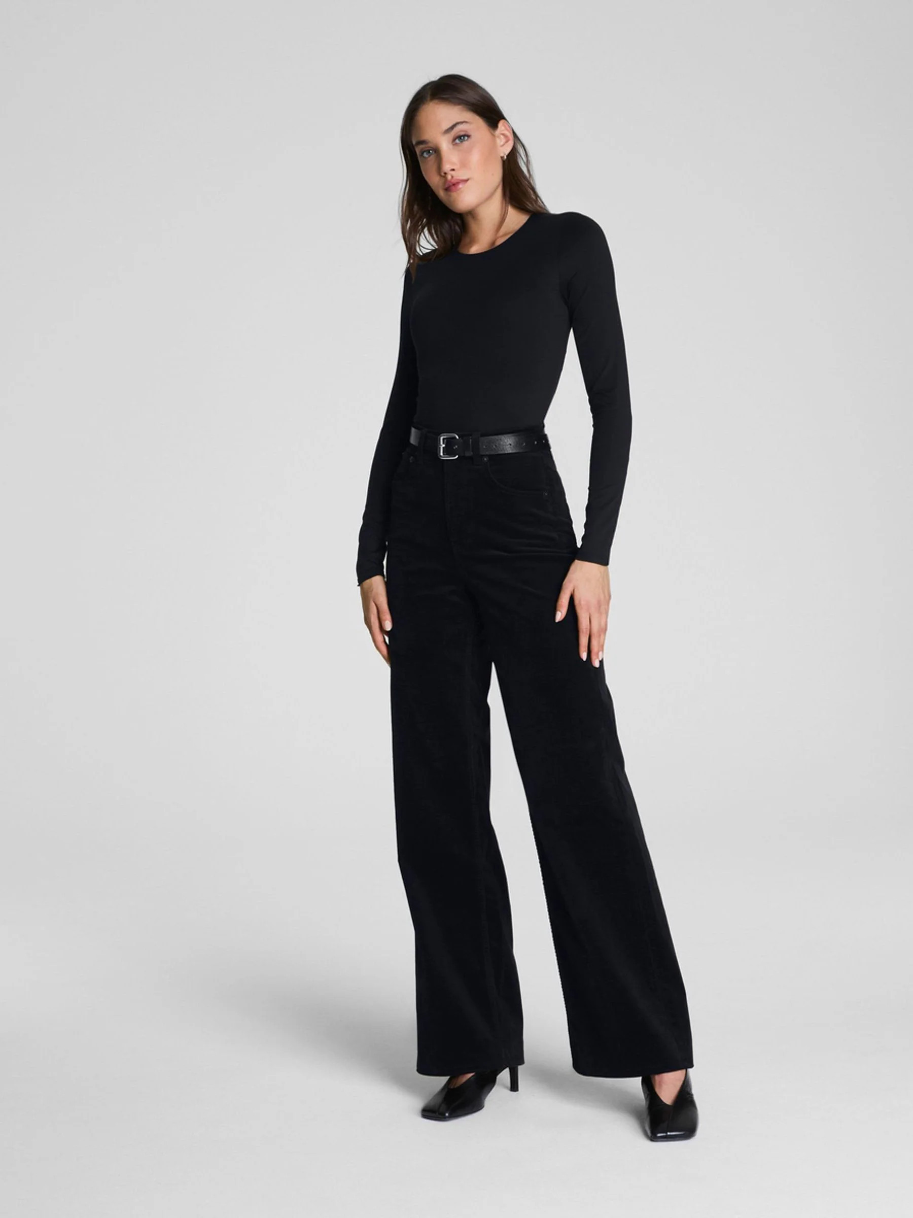 Spanx SPANX Black Supersmooth Authentic 360 Corduroy Wide Leg Jeans | Next US