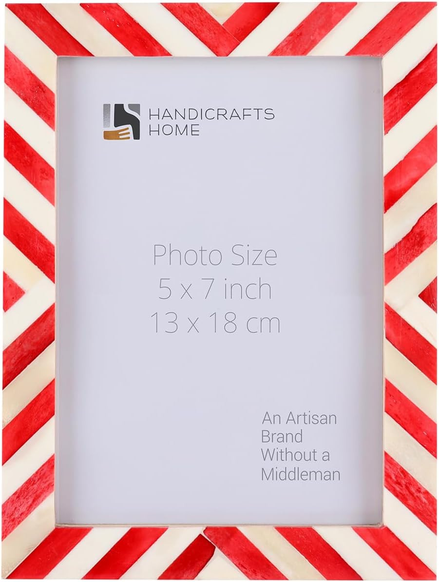 Handicrafts Home Red Picture Frame – 5x7 Handmade Chevron Bone Inlay Photo Frame for Christmas ... | Amazon (US)