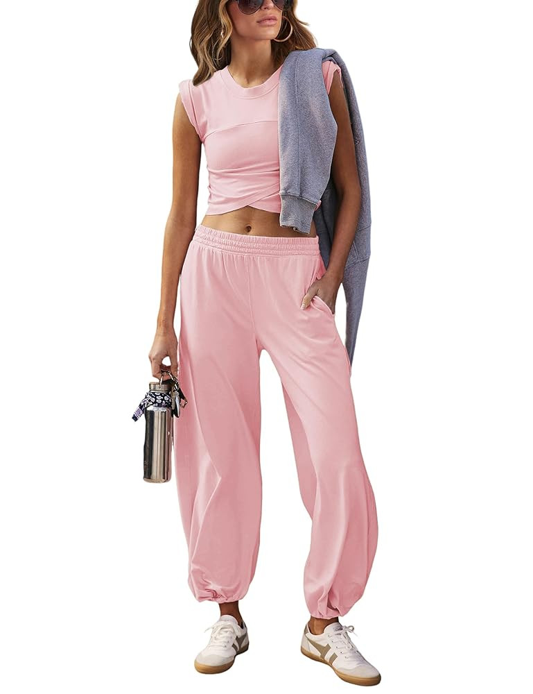 Springrain Womens Two Pieces Outfits Casual Lounge Sets Cropped Tops Sweatpants Tracksuit with Po... | Amazon (US)