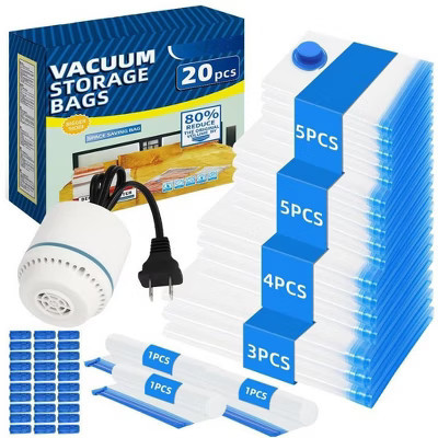 Aoibox 20 Pack Vacuum Storage Bags with Electric Pump Jumbo Large Medium Small and Roll Up Sizes Space Saver for Clothes Blankets | Target