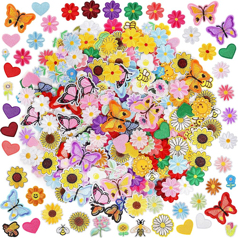 NICEVINYL Random Iron on Patches for Clothing: 120PCS Flower Heart Patch Iron on Cute Butterfly E... | Amazon (US)