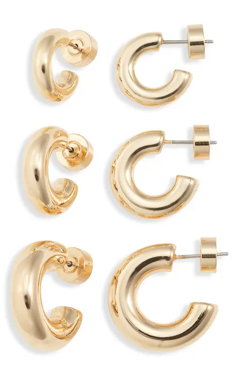 Nordstrom Set of 3 Small Polished Tube Hoop Earrings in Gold at Nordstrom | Nordstrom