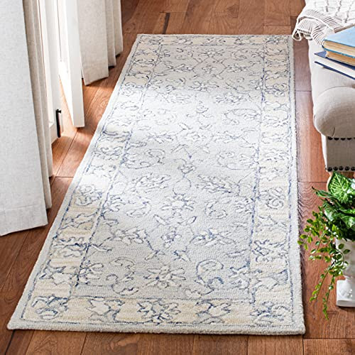 SAFAVIEH Micro-Loop Collection Runner Rug - 2'3" x 7', Blue & Beige, Handmade Wool, Ideal for High Traffic Areas in Living Room, Bedroom (MLP535M) | Amazon (US)