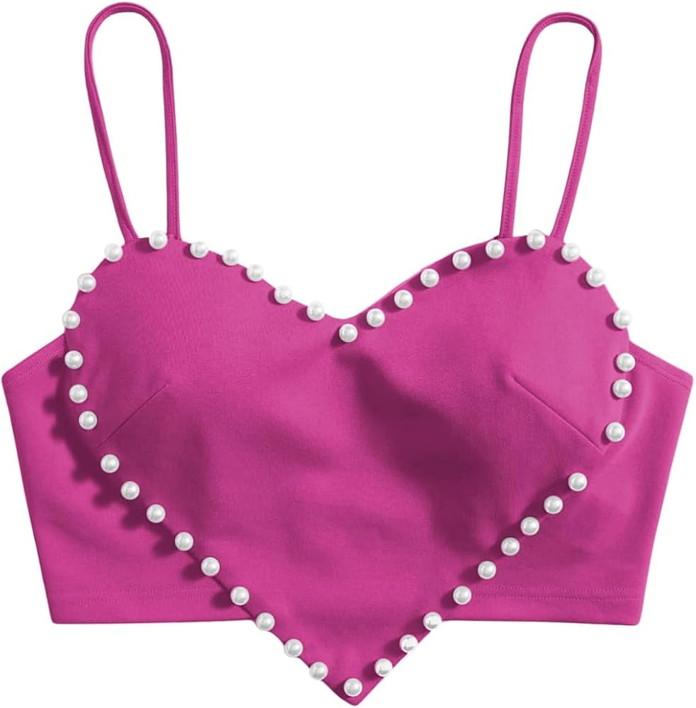WDIRARA Women's Cami Heart Pearl Crop Top Sparkly Outfits | Amazon (US)
