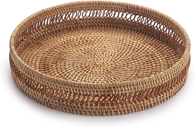 DOKOT Rattan Round Woven Fruit Basket, Handmade Tabletop Storage Holder Tray, Table Organizer or ... | Amazon (US)