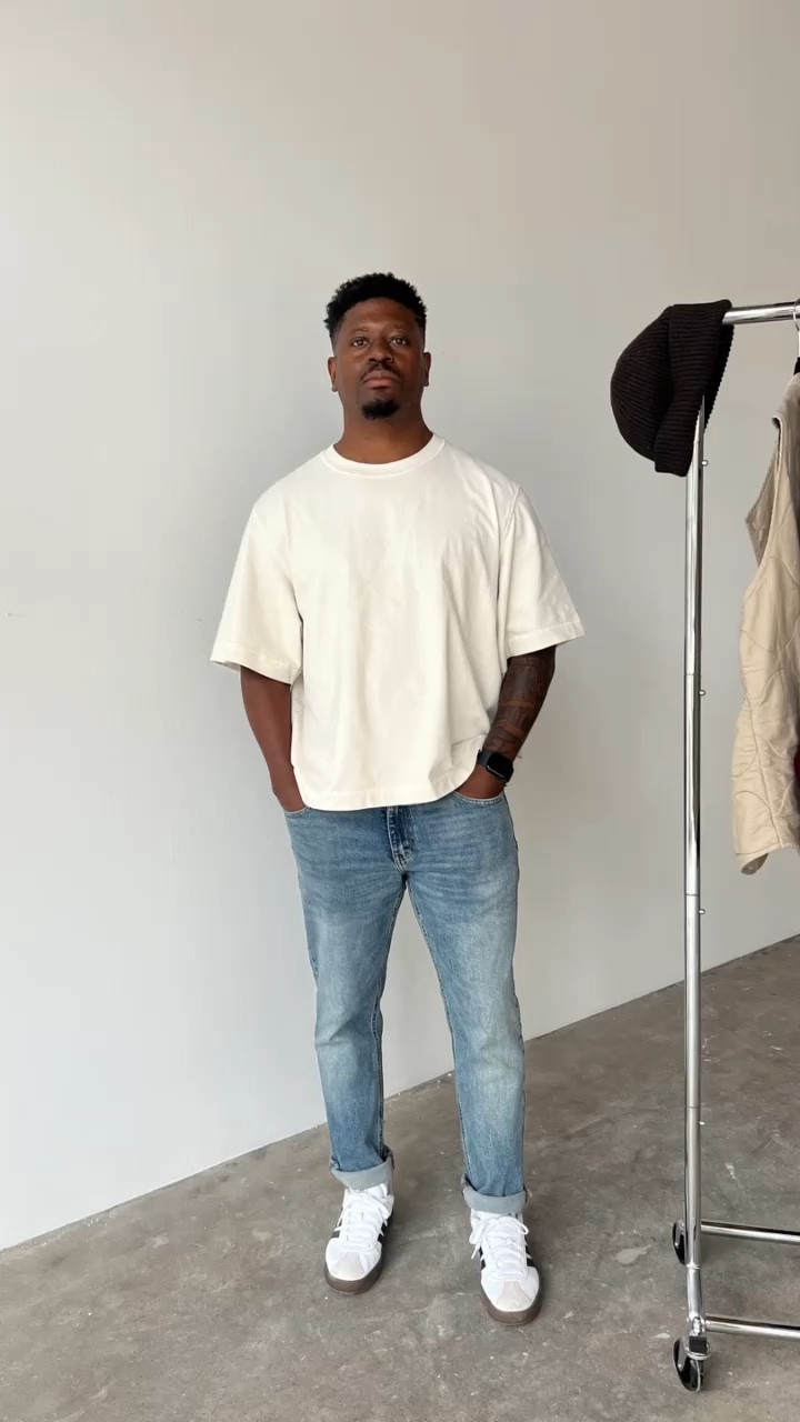 @dsw adidas sneakers @abercrombie cropped tee, @abercrombie blue jeans @sazane vest and @sazane wool top 

#LTKsalealert #LTKshoecrush #LTKmens