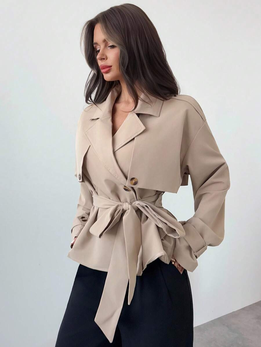 Firerie Women Trench Coats,Graduation,Teacher,Back To School In Autumn/ Office Business Khaki Ellegant Casual | SHEIN