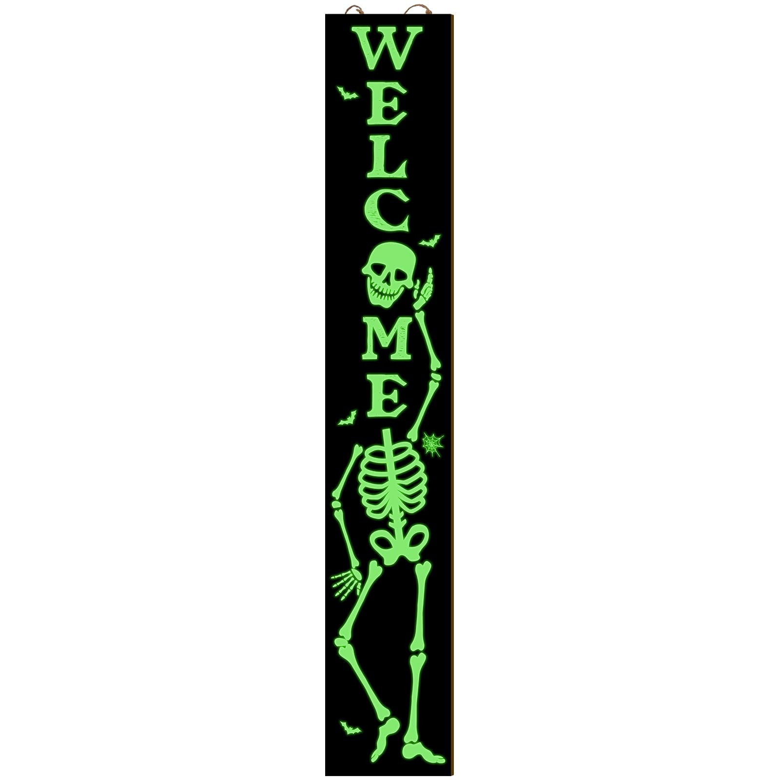 Halloween Skull Porch Sign 47.2 Inch Glow in the Dark Halloween Welcome Sign Wooden Skeleton Deco... | Amazon (US)