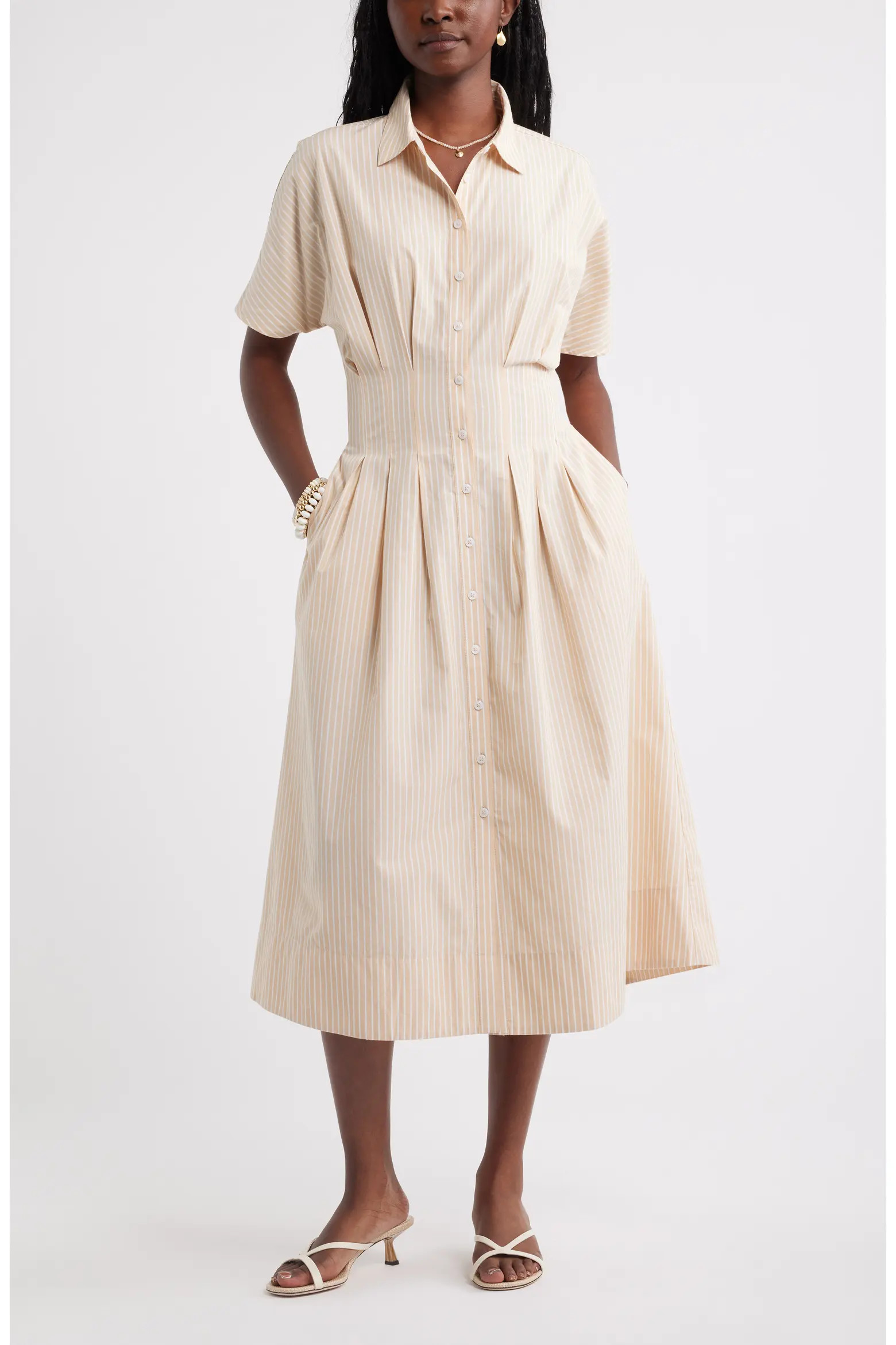 Stripe Pleated Dolman Sleeve Midi Shirtdress (Women) | Nordstrom | Nordstrom