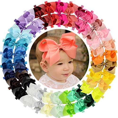 WillingTee Baby Girls Headbands 30 Colors Big 6 Inch Boutique Grosgrain Ribbon Hair Bows Big Baby Gi | Amazon (US)