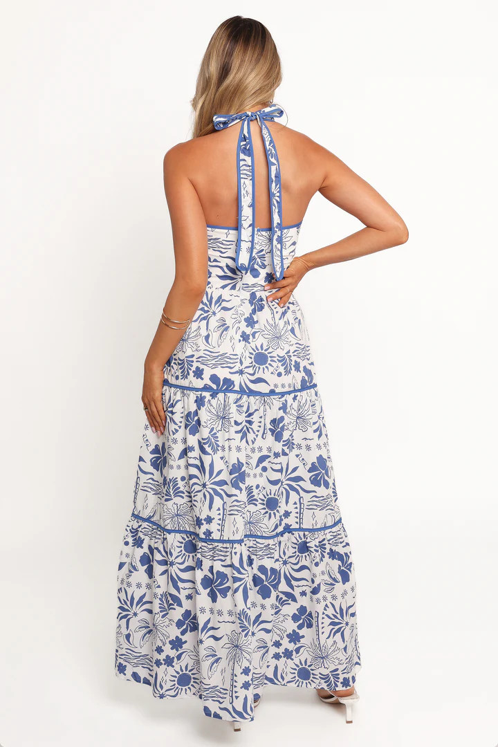 Fernanda Halterneck Maxi Dress - Blue Tropical | Petal & Pup (US)