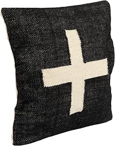 Creative Co-Op Wool Blend Swiss Cross Pillow, 20 inches, Black and Cream | Amazon (US)