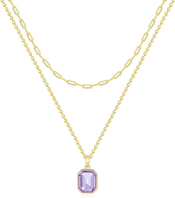 Gold Layered Necklaces for Women, 18k Gold Plated Crystal Necklace Paperclip Choker Emerald Green... | Amazon (US)