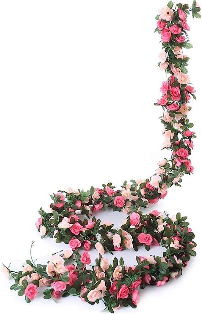 Miracliy 5 Pack 41 FT Fake Rose Vine Flowers Plants Artificial Flower Hanging Rose Ivy Home Hotel... | Amazon (US)