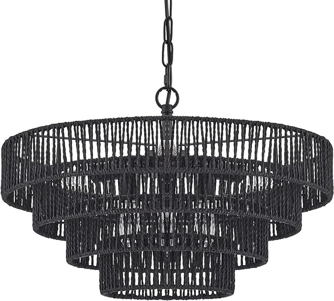 ELYCCUPA 20” Hand-Woven Rattan Chandelier 6-Lights Transitional Minimalist 4 Round Boho Large P... | Amazon (US)