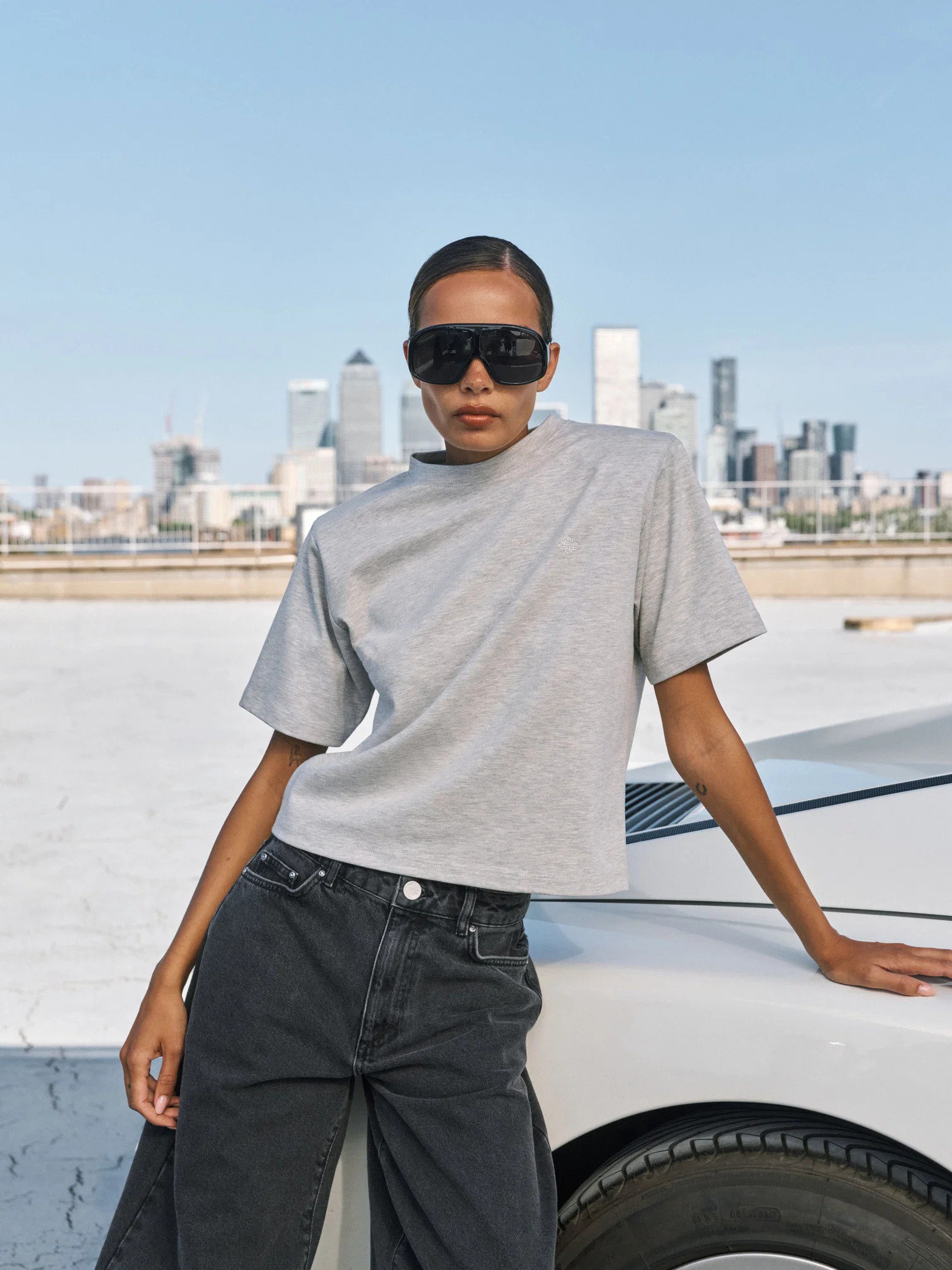 SHOULDER PAD T-SHIRT - GREY MARL | The Couture Club