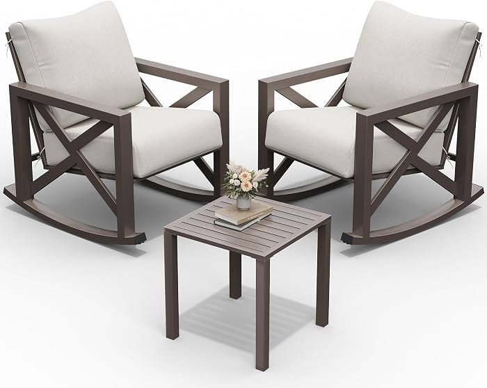UDPATIO Rocking Chair Outdoor Set 2 with Coffee Table, 3 Piece Metal Rocking Bistro Set with 6.5"... | Amazon (US)