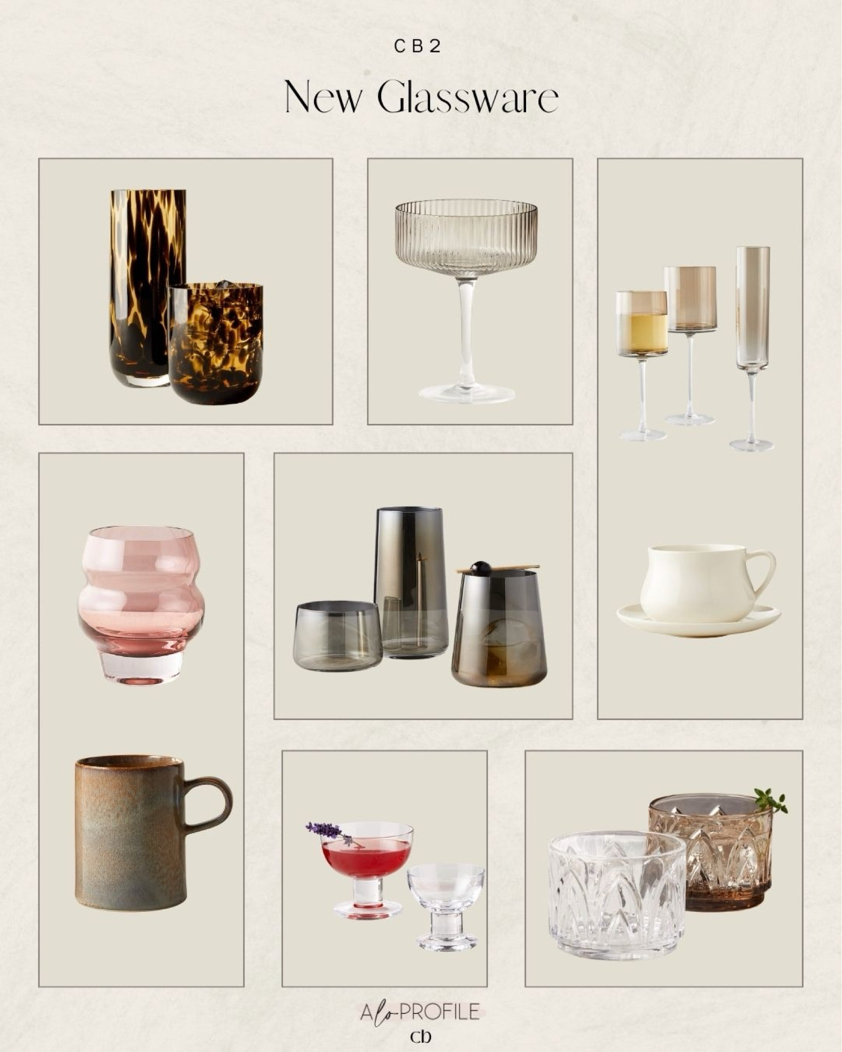 CB2 Glassware // wine glasses, cocktail glasses, pretty glassware, wine glass, home bar decor, barcart decor, stemless glasses, decanteurs, whiskey glasses, party decor, cocktail hour, happy hour, hosting decor, hosting accessories