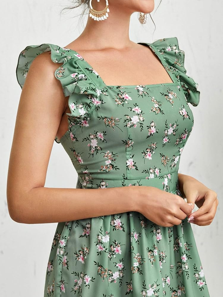 Romwe Women's Cute Tie Back Ruffle Strap Dress | Amazon (US)