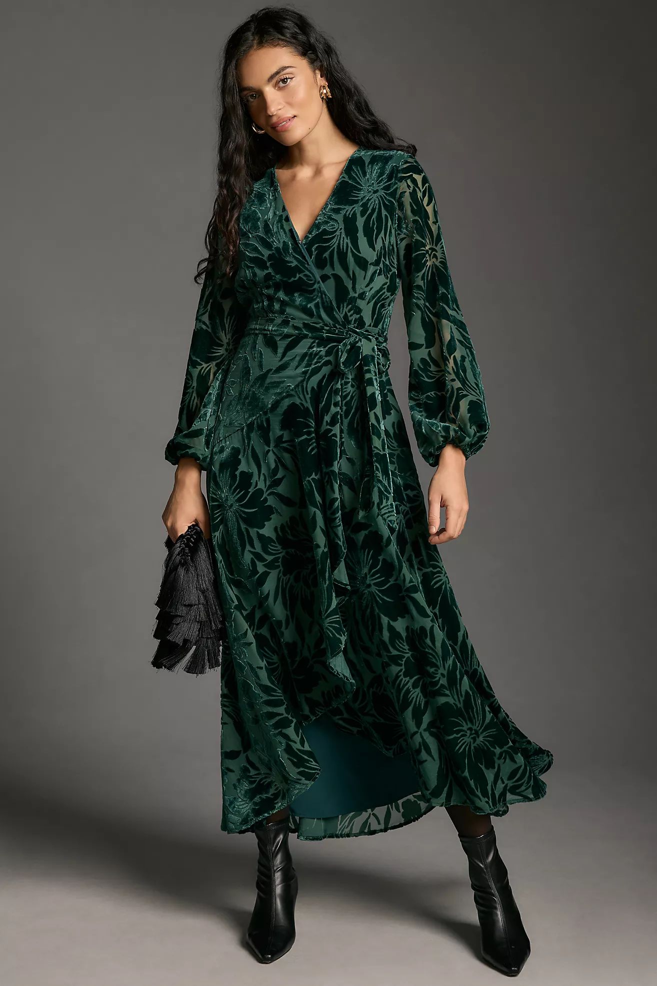 Hutch Long-Sleeve Velvet Wrap Maxi Dress | Anthropologie (US)