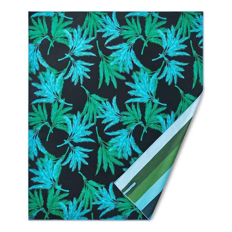72"x60" Oversized Feathered Palm/Vertical Stripe Print Microfiber Beach Towel Black/Green - Fe No... | Target