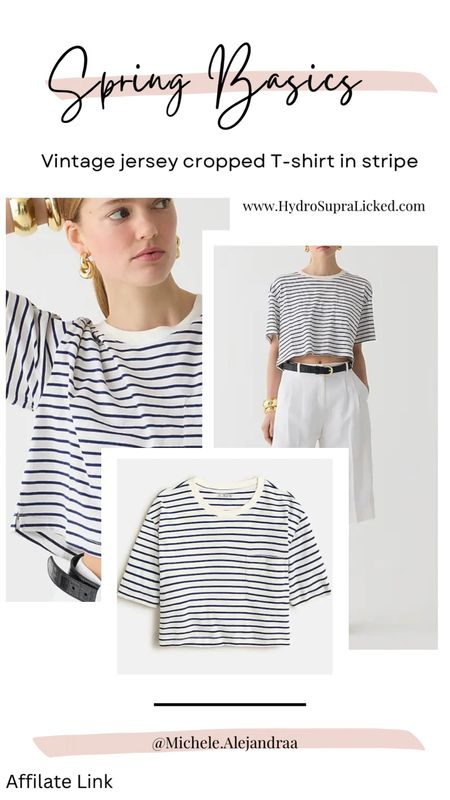 J Crew Annual Spring Sale event Vintage jersey cropped T-shirt in stripe 100% cotton

Meet the newest fabric in our T-shirt collection, crafted for a smooth, soft texture that feels lived-in from the very first wear. This style is cropped at the waist, with a classic, comfortable fit and our signature stripe print. By buying cotton products from J.Crew, you're supporting our investment in Better Cotton's mission to help cotton communities survive and thrive while protecting and restoring the environment. This product is sourced via a system of mass balance and therefore may not contain Better Cotton.

#LTKfindsunder50 #LTKstyletip #LTKsalealert