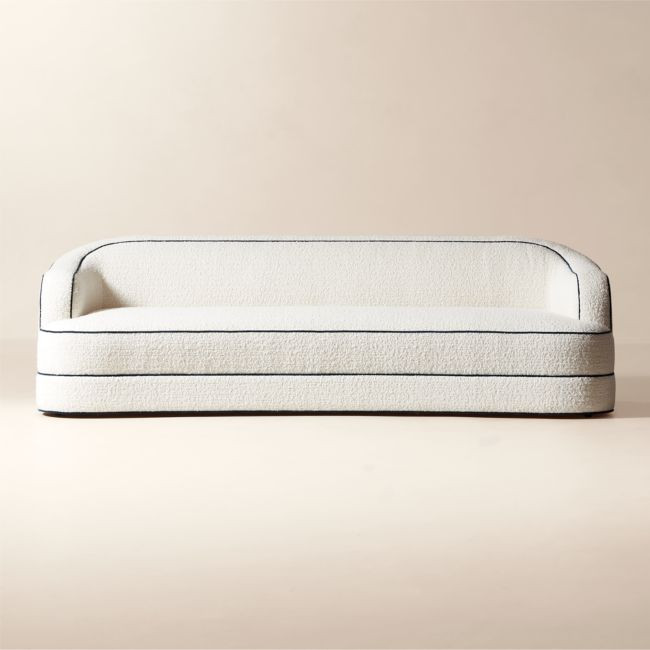 Mylene 97"" Ivory Boucle Curved Sofa by goop | CB2